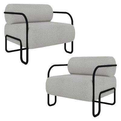 Poltrona Decorativa Para Sala Industrial Kit 2 Kira K04 Bouclê Cinza Claro Mpozenato