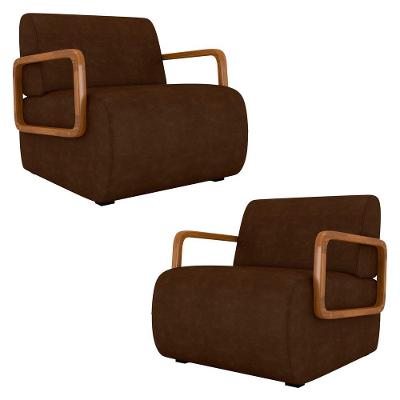 Poltrona Decorativa Orgânica Kit 2 Belarus K04 Sintético Marrom Escuro Mpozenato