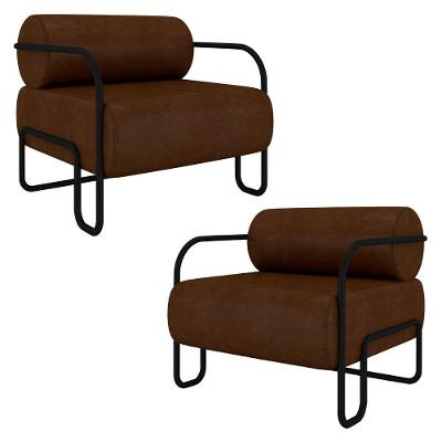 Poltrona Decorativa Industrial Kit 2 Kira K04 Sintético Marrom Escuro Mpozenato
