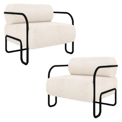 Poltrona Decorativa Para Sala Industrial Kit 2 Kira K04 Bouclê Bege Mpozenato