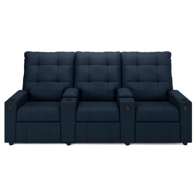 Poltrona Do Papai Reclinável Mallie 3 Lugares Baú Usb Fh9 Veludo Azul - Mpozenato