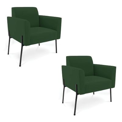 Poltrona Pé De Ferro Preto Para Sala Kit 2 Marisa Veludo D03 - D'rossi Cor Verde