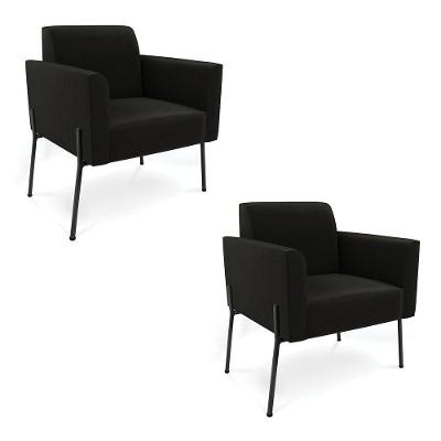 Poltrona Pé De Ferro Preto Para Sala Kit 2 Marisa Suede D03 - D'rossi Cor Preto