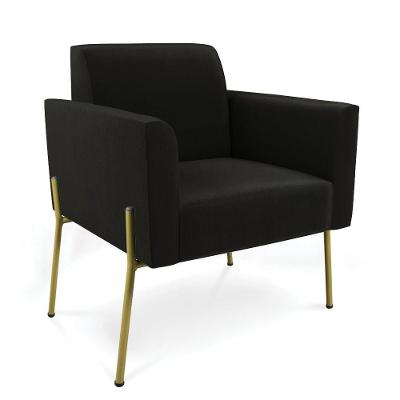 Poltrona Pé De Ferro Dourado Decorativa Marisa Suede D03 Preto