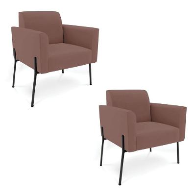 Poltrona Pé De Ferro Preto Para Sala Kit 2 Marisa Veludo D03 - D'rossi Cor Rose