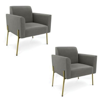 Poltrona Pé De Ferro Dourado Decorativa Kit 2 Marisa Suede D03 Grafite