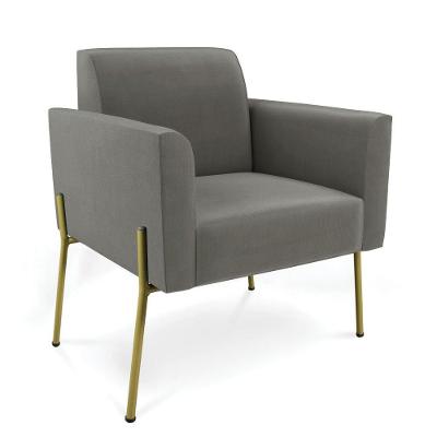 Poltrona Pé De Ferro Dourado Decorativa Marisa Suede Grafite D03