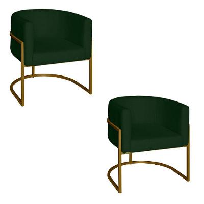Poltrona Base Industrial Dourado Kit 2 Lety Veludo S05 - D'rossi Cor Verde