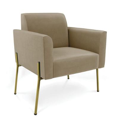 Poltrona Pé De Ferro Dourado Decorativa Marisa Suede D03 Marrom Rato