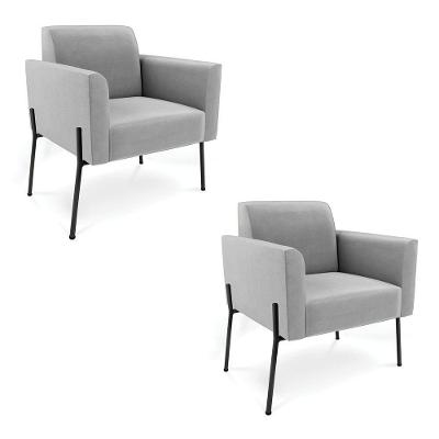 Poltrona Pé De Ferro Preto Para Sala Kit 2 Marisa Suede D03 - D'rossi Cor Cinza