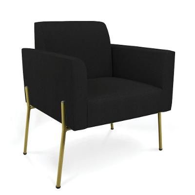 Poltrona Pé De Ferro Dourado Para Sala Marisa Linho Preto D03