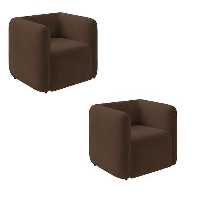 Poltrona Sala De Estar Decorativa Kit 2 Laguna Veludo Marrom K01 - D'rossi