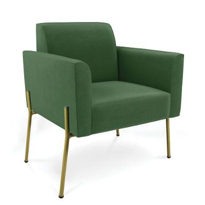 Poltrona Pé De Ferro Dourado Decorativa Marisa Suede D03 Verde
