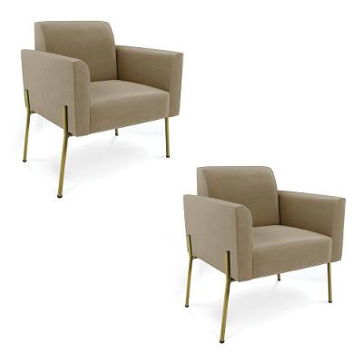 Poltrona Pé De Ferro Dourado Decorativa Kit 2 Marisa Suede D03 Marrom Rato