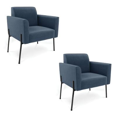 Poltrona Pé De Ferro Preto Para Sala Kit 2 Marisa Suede D03 - D'rossi Cor Azul Marinho