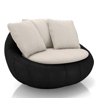 Poltrona Para Sala Giratória Redonda Saphire M22 Linho Bege Preto Mpozenato