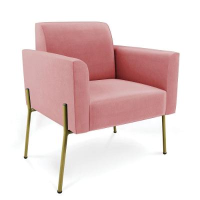 Poltrona Pé De Ferro Dourado Decorativa Marisa Suede Rosê D03