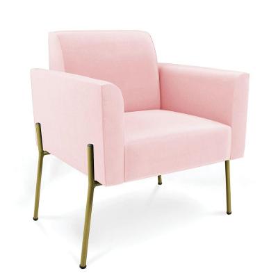 Poltrona Pé De Ferro Dourado Decorativa Marisa Suede Rosa Bebê D03