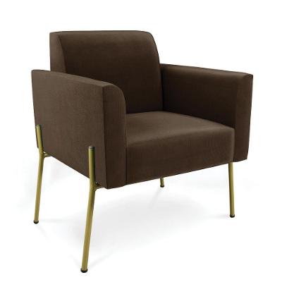 Poltrona Pé De Ferro Dourado Decorativa Marisa Suede Marrom D03