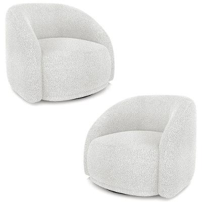 Poltrona Decorativa Orgânica Giratória Kit 2 Lya M22 Bouclê Branco Mpozenato