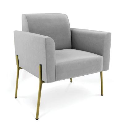 Poltrona Pé De Ferro Dourado Decorativa Marisa Suede Cinza D03