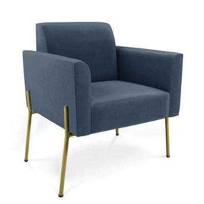 Poltrona Pé De Ferro Dourado Decorativa Marisa Suede D03 Azul Marinho