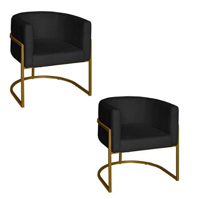 Poltrona Base Industrial Dourado Kit 2 Lety Veludo S05 - D'rossi Cor Preto