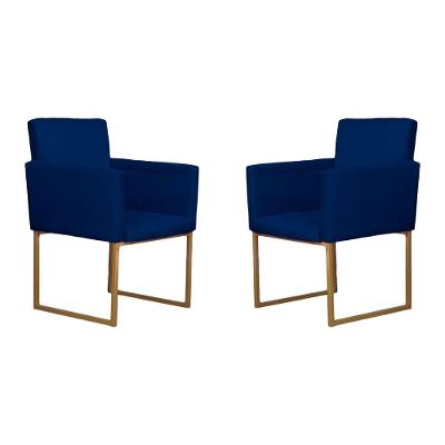 Conjunto 02 Poltronas Para Recepção E Sala Klara Suede Azul Marinho