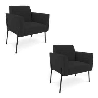 Poltrona Pé De Ferro Preto Para Sala Kit 2 Marisa Veludo D03 - D'rossi Cor Preto