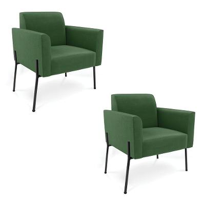 Poltrona Pé De Ferro Preto Para Sala Kit 2 Marisa Suede D03 - D'rossi Cor Verde