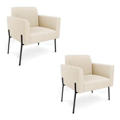 Poltrona Pé De Ferro Preto Kit 2 Decorativa Marisa Linho D03 - D'rossi Cor Bege