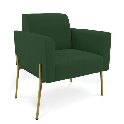 Poltrona Pé De Ferro Dourado Para Recepção Marisa Veludo Verde D03