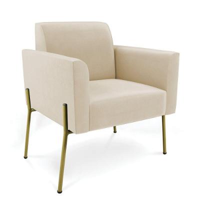 Poltrona Pé De Ferro Dourado Decorativa Marisa Suede D03 Bege