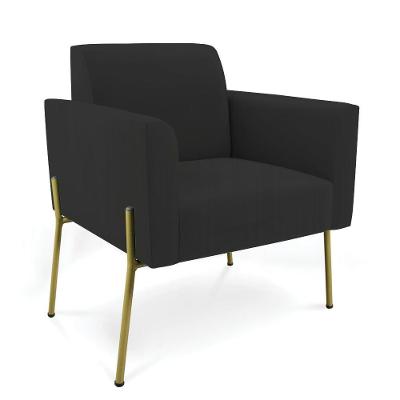 Poltrona Pé De Ferro Dourado Para Recepção Marisa Veludo Preto D03