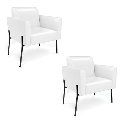 Poltrona Pé De Ferro Preto Kit 2 Para Sala Marisa Corano D03 - D'rossi Cor Branco