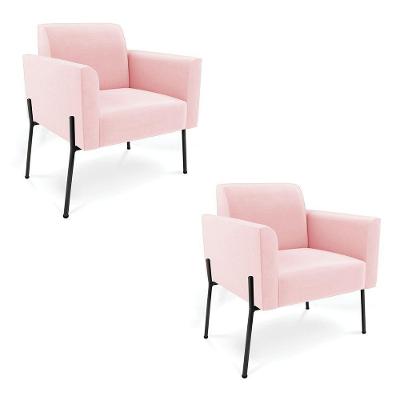 Poltrona Pé De Ferro Preto Para Sala Kit 2 Marisa Suede D03 - D'rossi Cor Rosa Bebê