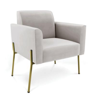Poltrona Pé De Ferro Dourado Para Recepção Marisa Veludo D03 Cinza