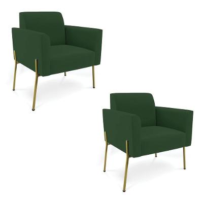 Poltrona Pé De Ferro Dourado Para Salão Kit 2 Marisa Veludo D03 Verde