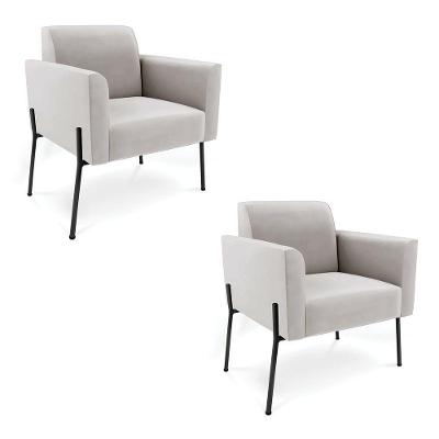 Poltrona Pé De Ferro Preto Para Sala Kit 2 Marisa Veludo D03 - D'rossi Cor Cinza
