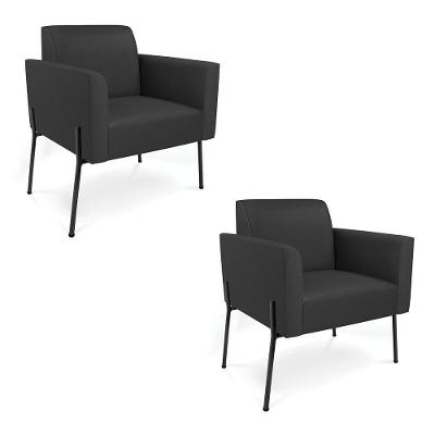 Poltrona Pé De Ferro Preto Kit 2 Para Recepção Marisa Corino D03 - D'rossi Cor Preto