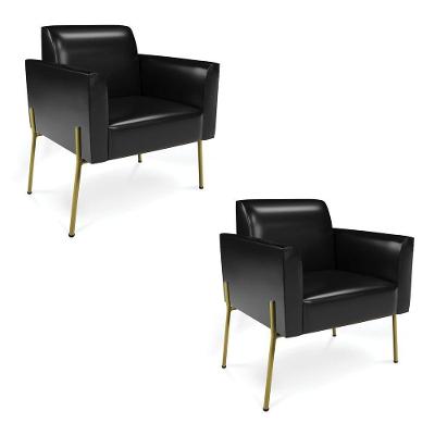 Poltrona Pé De Ferro Dourado Kit 2 Para Sala Marisa Corano Preto D03