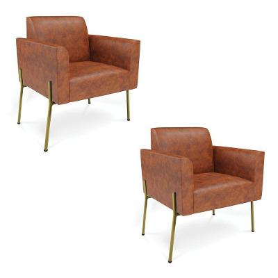 Poltrona Pé De Ferro Dourado Kit 2 Para Sala Marisa Corano D03 Nozes
