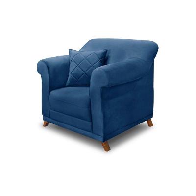 Poltrona Sala De Estar Pé De Madeira Julieta Suede Azul Marinho S04 - D'rossi
