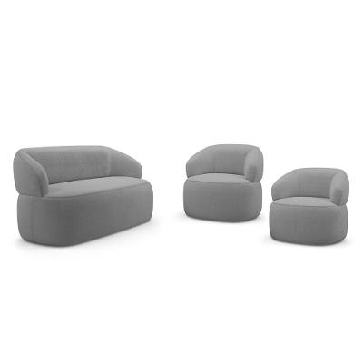 Kit 02 Poltronas Giratória E 01 Sofá Orgânico Glee 02 Lugares 140cm Bouclê Cinza - Desk Design