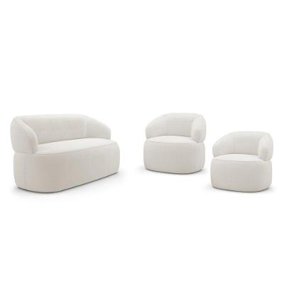 Kit 02 Poltronas Giratória E 01 Sofá Orgânico Glee 03 Lugares 170cm Bouclê Off White - Desk Design