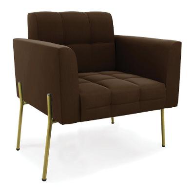 Poltrona Pé De Ferro Dourado Para Sala Elisa Suede Marrom D03 - D'rossi