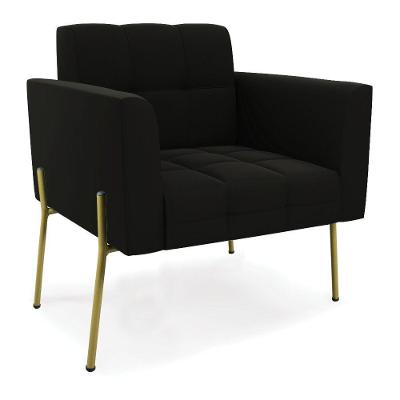 Poltrona Pé De Ferro Dourado Para Sala Elisa Suede Preto D03 - D'rossi