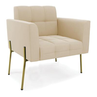 Poltrona Pé De Ferro Dourado Para Sala Elisa Suede Bege D03 - D'rossi