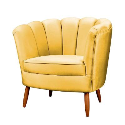 Poltrona Ariel Petala Decorativa Pés De Madeira Veludo Amarelo
