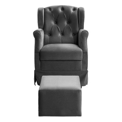 Poltrona Cadeira De Amamentação Balanço E Puff Ternura Suede Chumbo